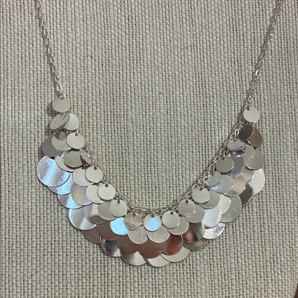Vintage VJ marked multi layer Silver Disc chain Necklace